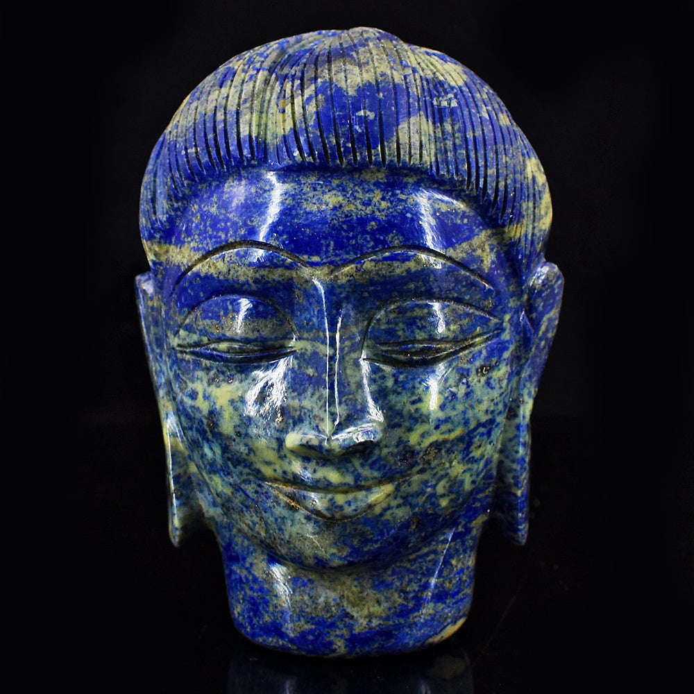 gemsmore:Craftsmen Lapis Lazuli Hand Carved Genuine Crystal Gemstone Carving Buddha Head