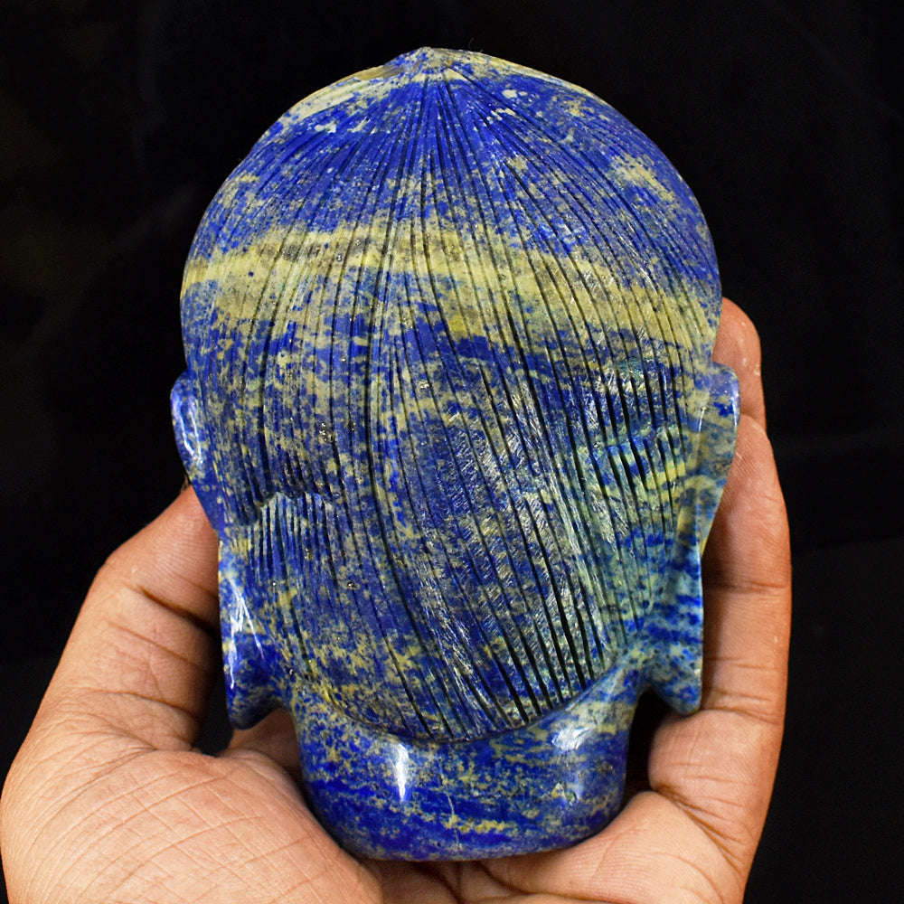 gemsmore:Craftsmen Lapis Lazuli Hand Carved Genuine Crystal Gemstone Carving Buddha Head