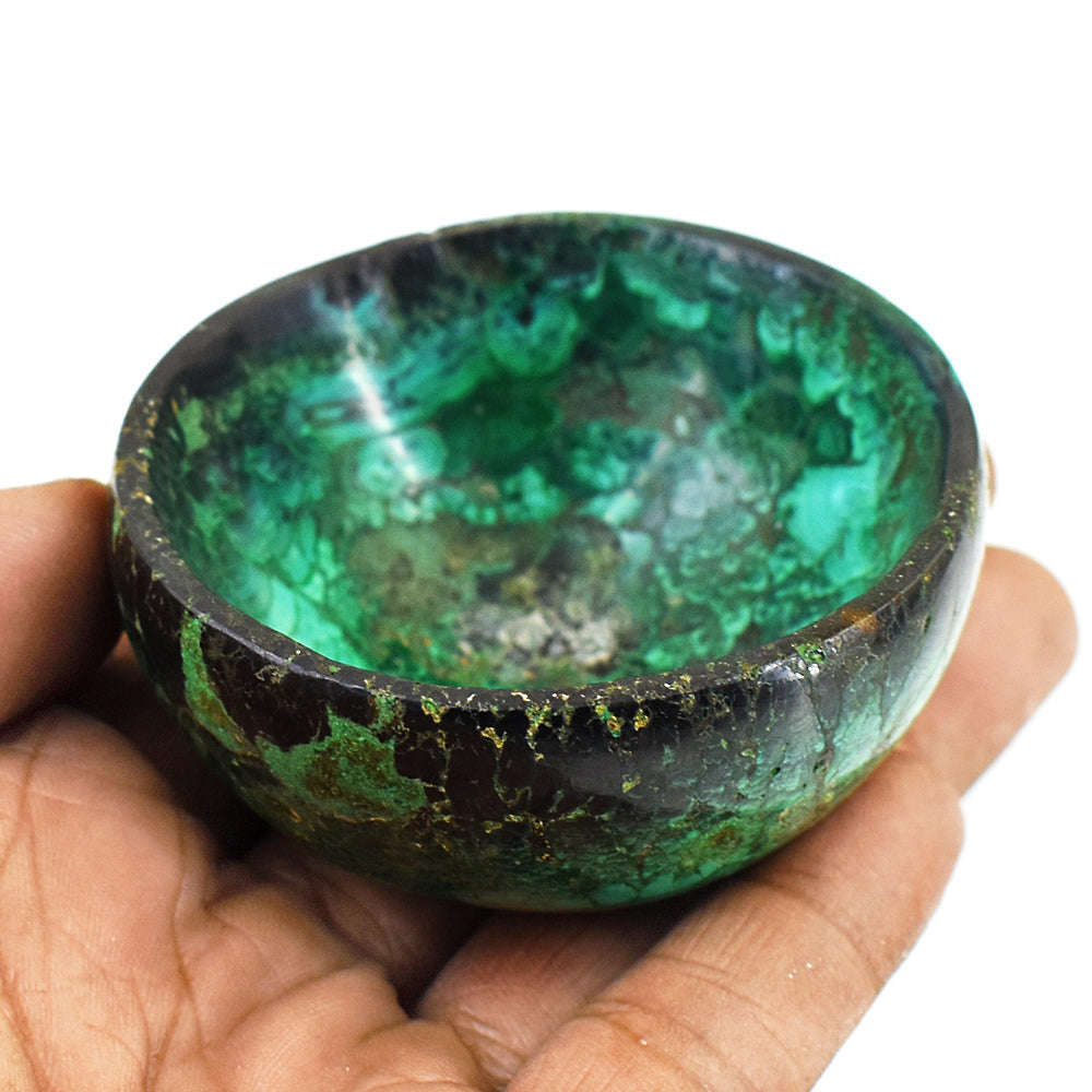 gemsmore:Craftsmen Malachite  Hand Carved Genuine Crystal Gemstone Carving Bowl