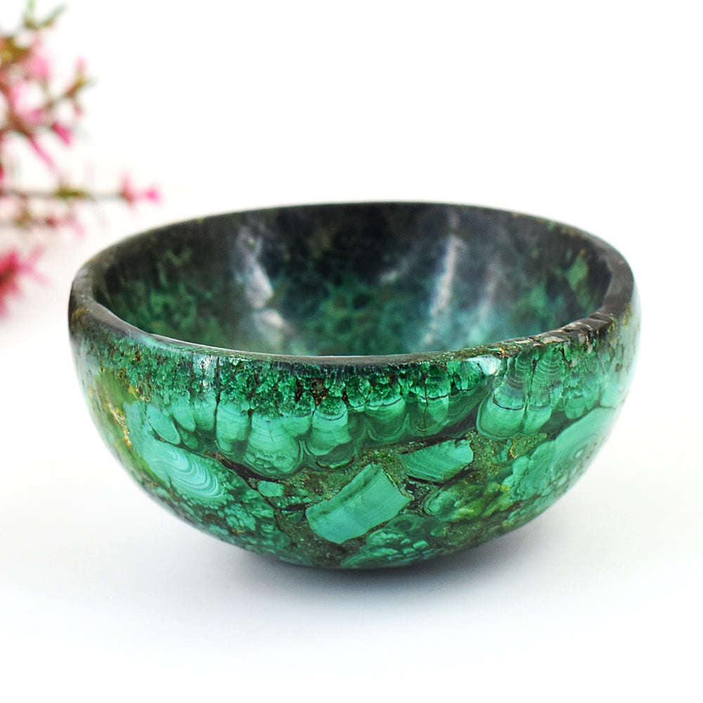 gemsmore:Craftsmen Malachite  Hand Carved Genuine Crystal Gemstone Carving Bowl