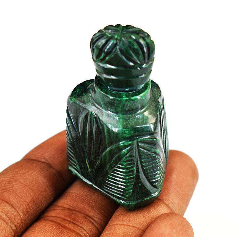 gemsmore:Craftsmen Malachite Hand Carved Genuine Crystal Gemstone Carving Perfume Bottle