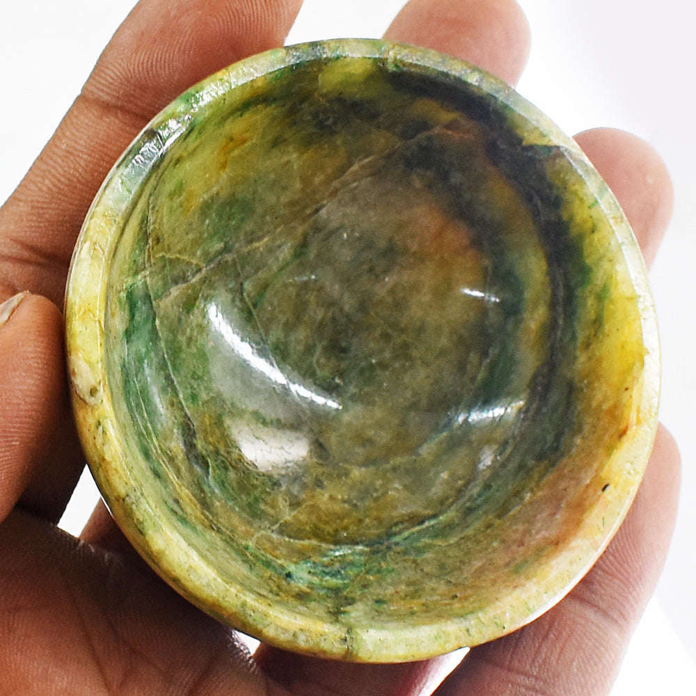 gemsmore:Craftsmen Moss Agate Hand Carved Genuine Crystal Gemstone Carving Bowl