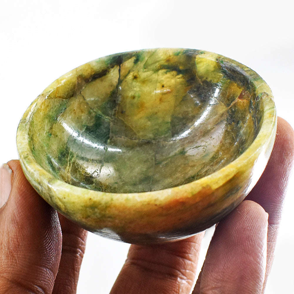 gemsmore:Craftsmen Moss Agate Hand Carved Genuine Crystal Gemstone Carving Bowl