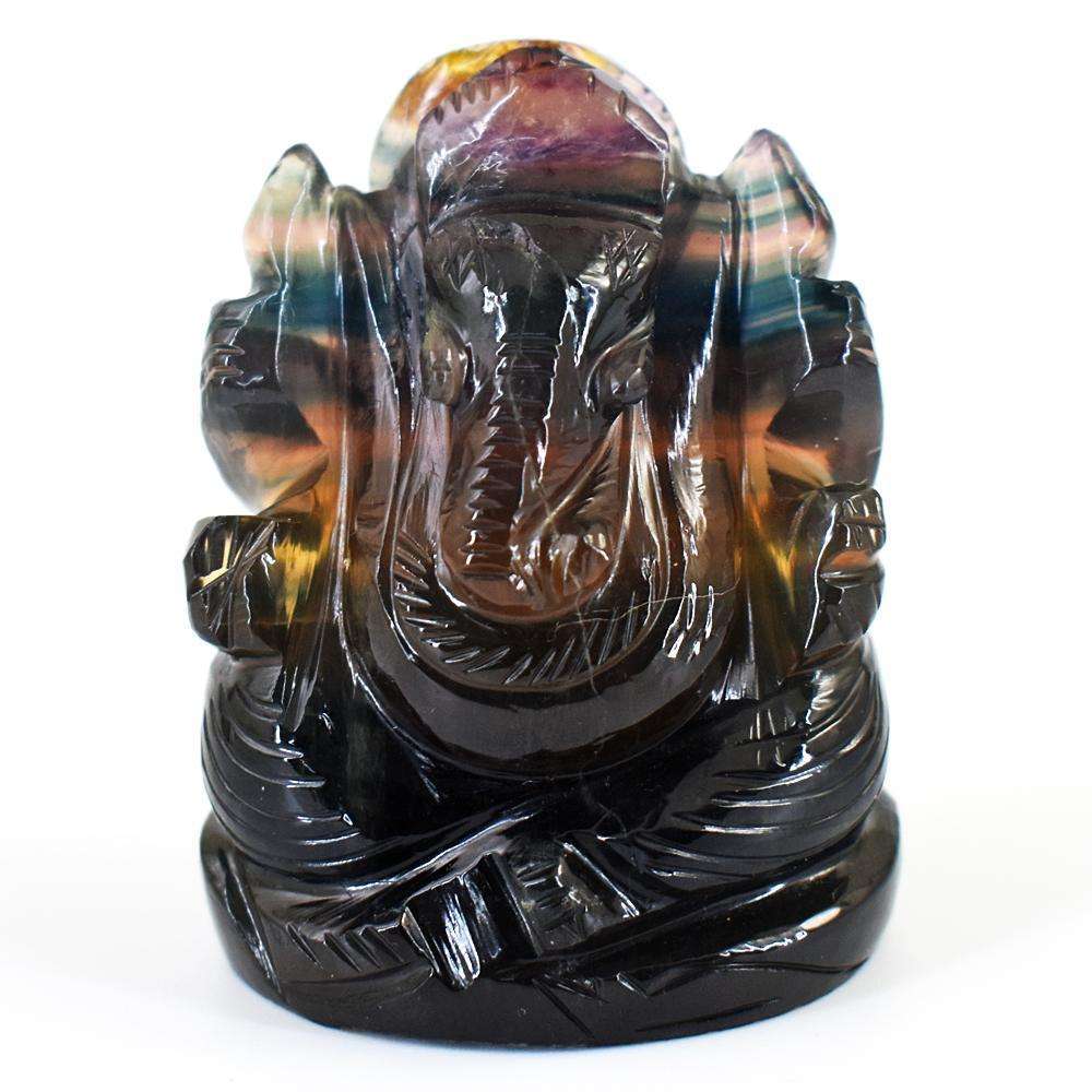 gemsmore:Craftsmen Multicolor Fluorite Hand Carved Genuine Crystal Gemstone Carving Lord Ganesha