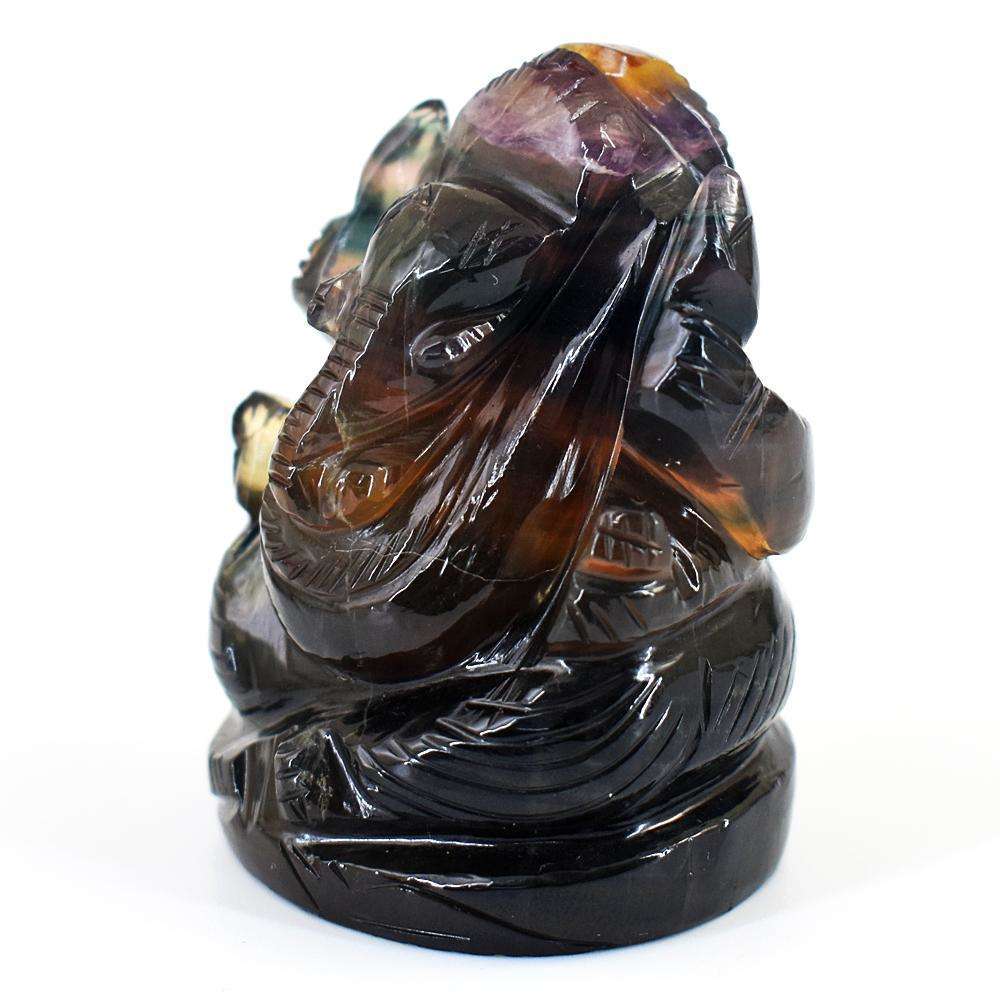 gemsmore:Craftsmen Multicolor Fluorite Hand Carved Genuine Crystal Gemstone Carving Lord Ganesha