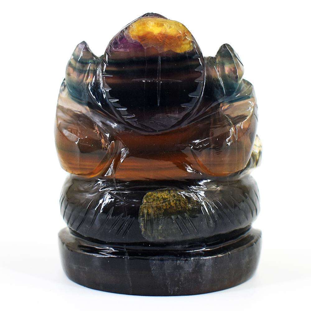 gemsmore:Craftsmen Multicolor Fluorite Hand Carved Genuine Crystal Gemstone Carving Lord Ganesha