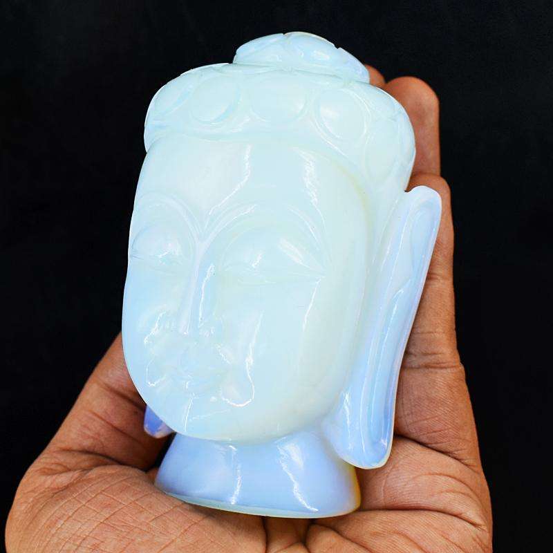gemsmore:Craftsmen Opalite Hand Carved Genuine Crystal Gemstone Carving Buddha Head