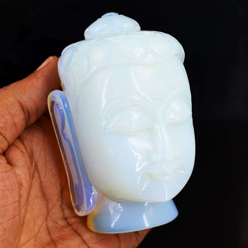 gemsmore:Craftsmen Opalite Hand Carved Genuine Crystal Gemstone Carving Buddha Head