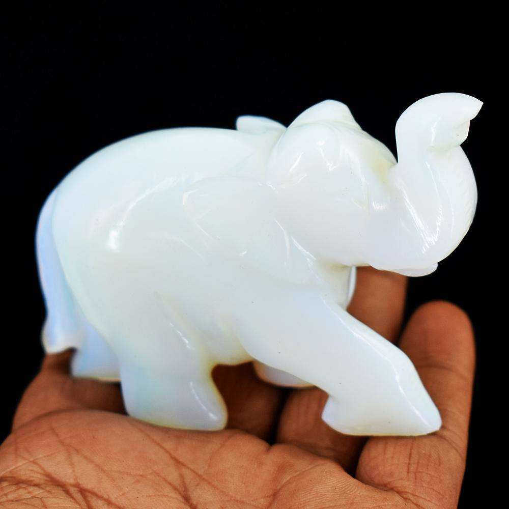 gemsmore:Craftsmen Opalite Hand Carved Genuine Crystal Gemstone Carving Elephant