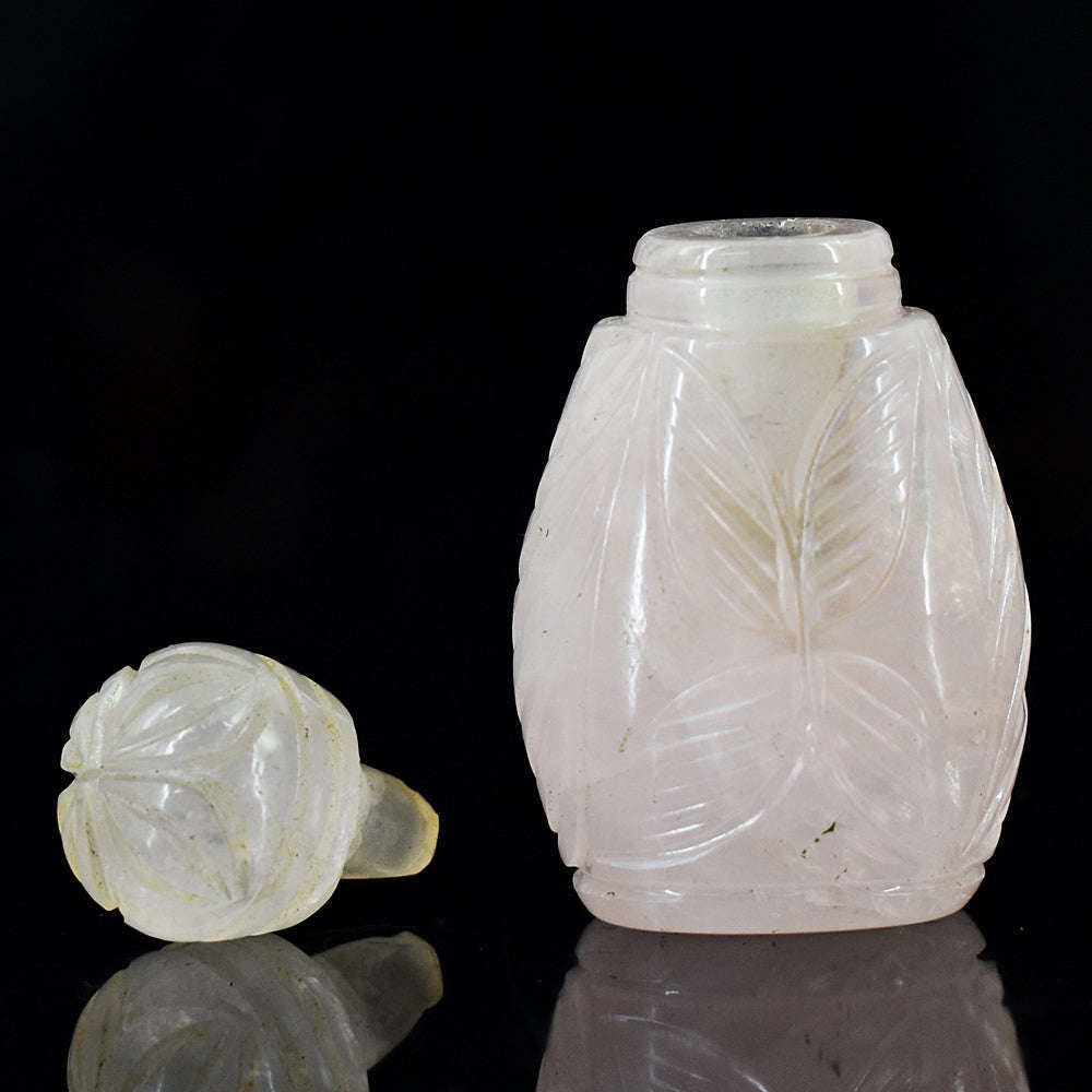 gemsmore:Craftsmen Rose Quartz  Hand Carved Genuine Crystal Gemstone Carving Perfume Bottle