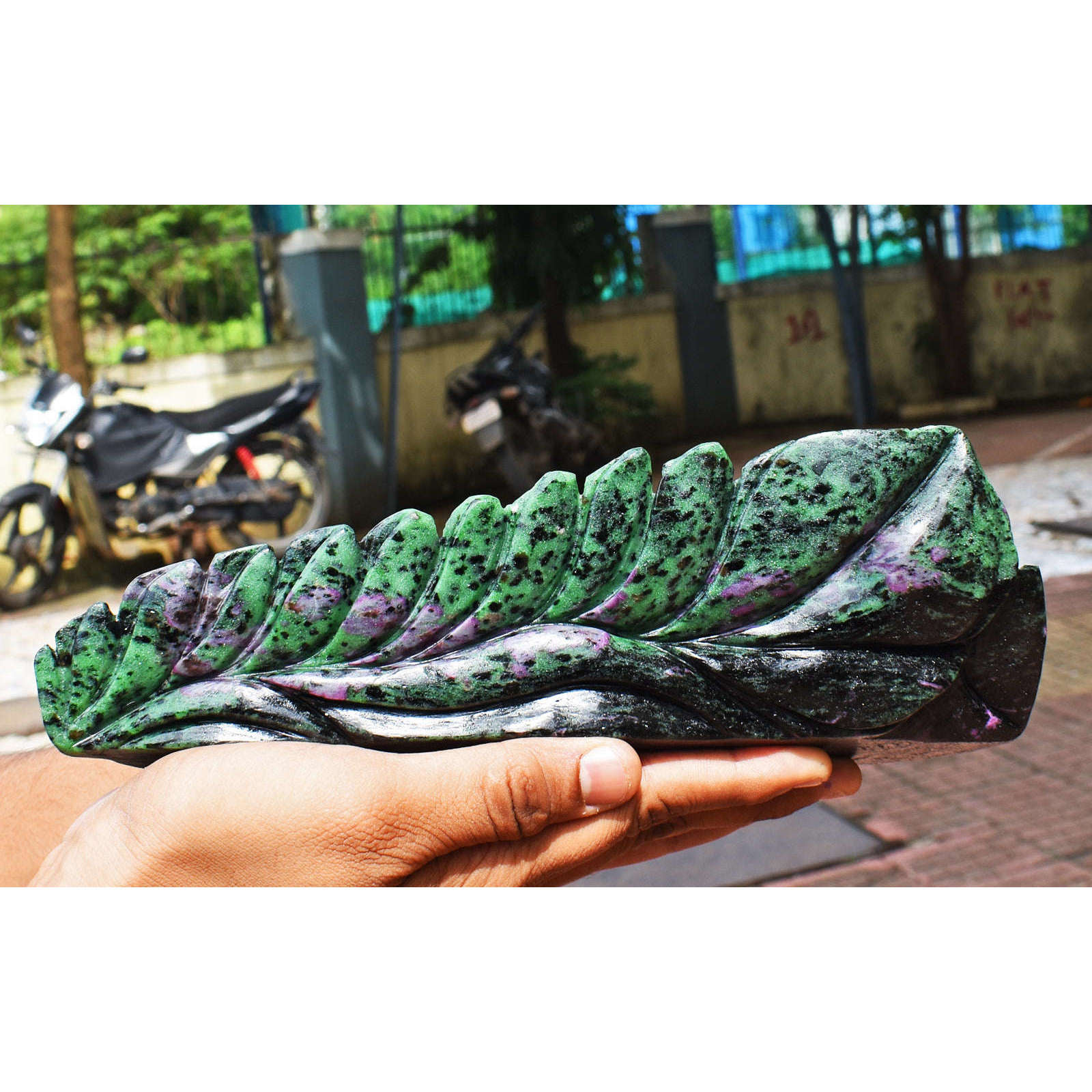 gemsmore:Craftsmen  Ruby Zoisite Hand Carved Genuine Crystal Gemstone Carving Huge Sleeping Lord Buddha