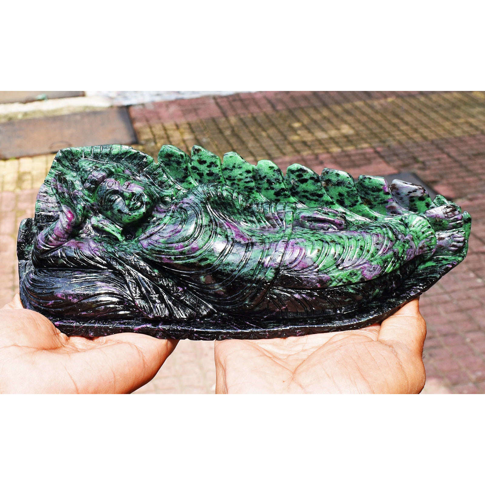 gemsmore:Craftsmen  Ruby Zoisite Hand Carved Genuine Crystal Gemstone Carving Huge Sleeping Lord Buddha