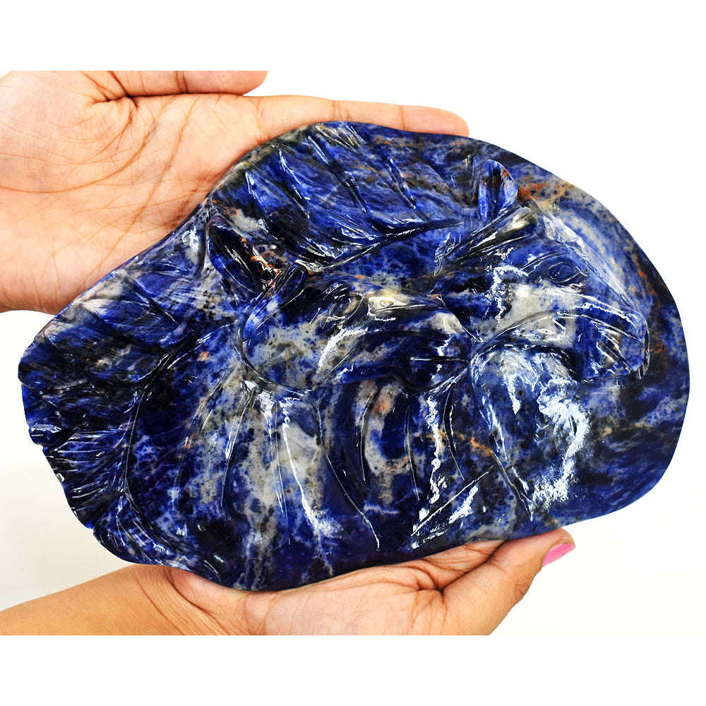 gemsmore:Craftsmen Sodalite Hand Carved Genuine Crystal Gemstone Carving Twin Horse