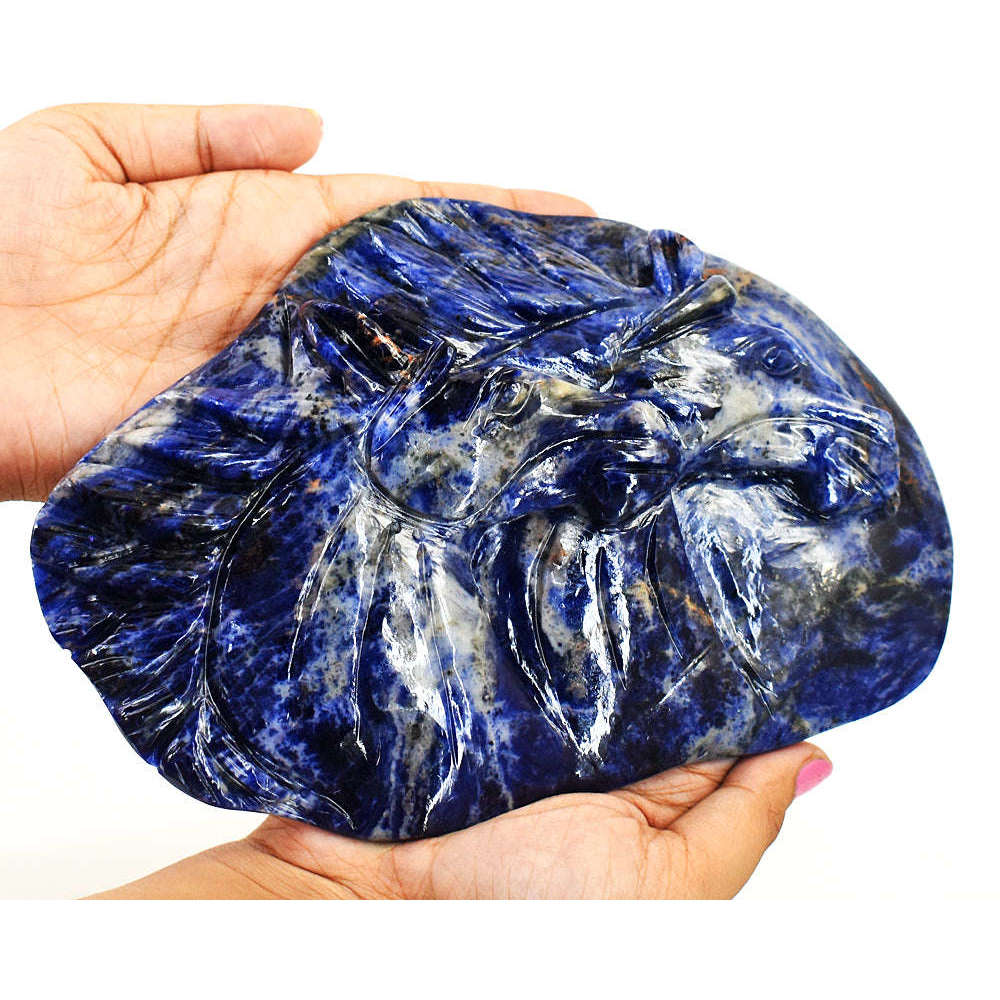 gemsmore:Craftsmen Sodalite Hand Carved Genuine Crystal Gemstone Carving Twin Horse