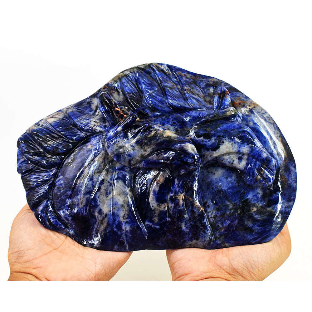gemsmore:Craftsmen Sodalite Hand Carved Genuine Crystal Gemstone Carving Twin Horse