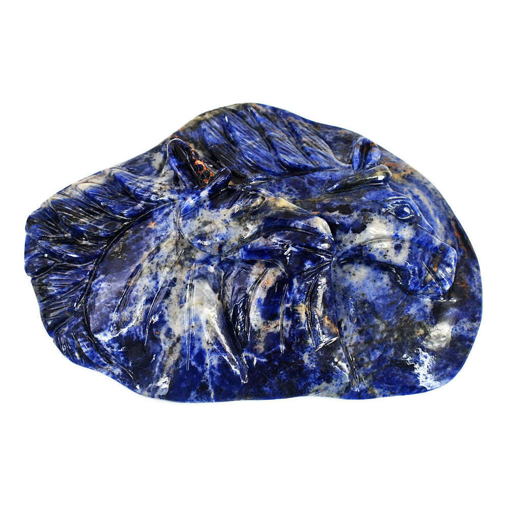 gemsmore:Craftsmen Sodalite Hand Carved Genuine Crystal Gemstone Carving Twin Horse