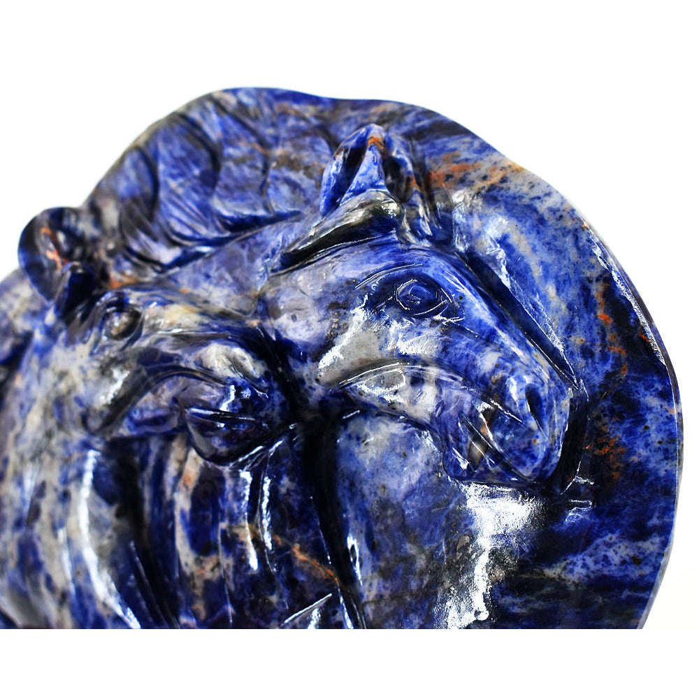 gemsmore:Craftsmen Sodalite Hand Carved Genuine Crystal Gemstone Carving Twin Horse