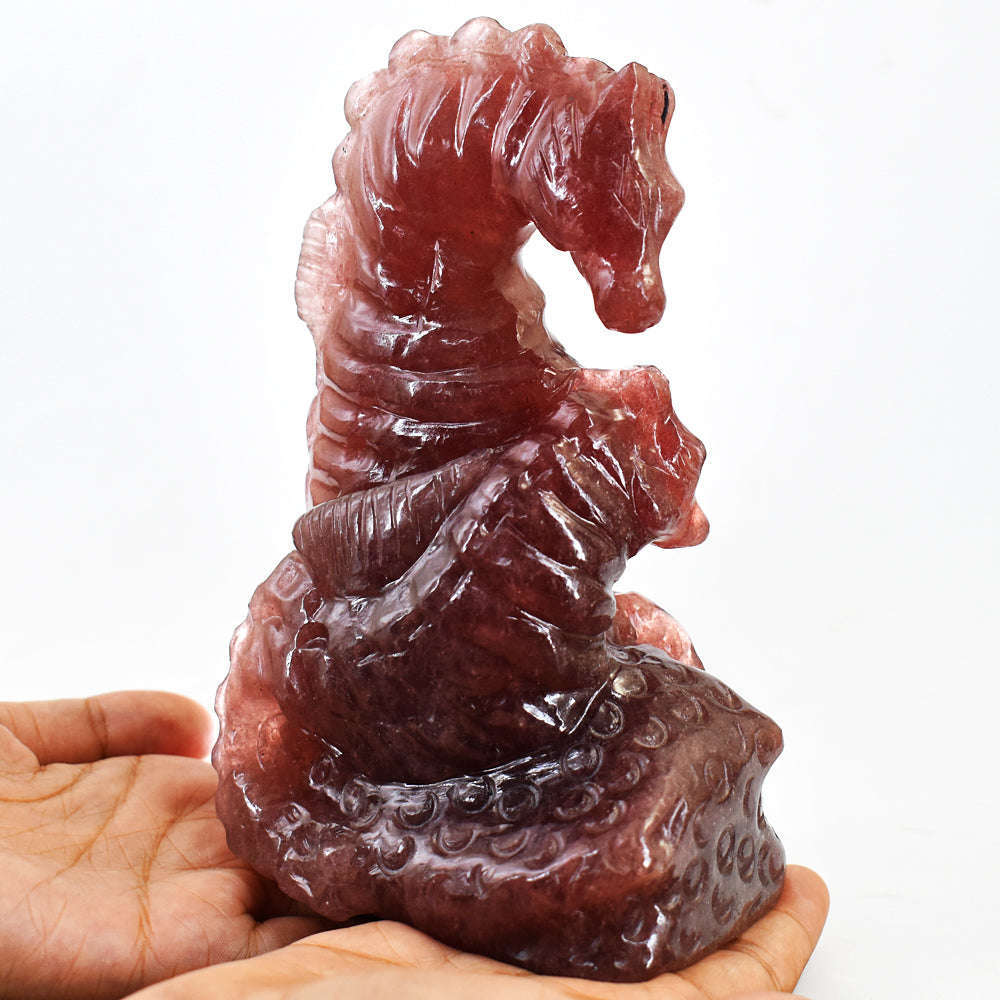 gemsmore:Craftsmen Strawberry Quartz Exclusive Hand Carved Seahorse