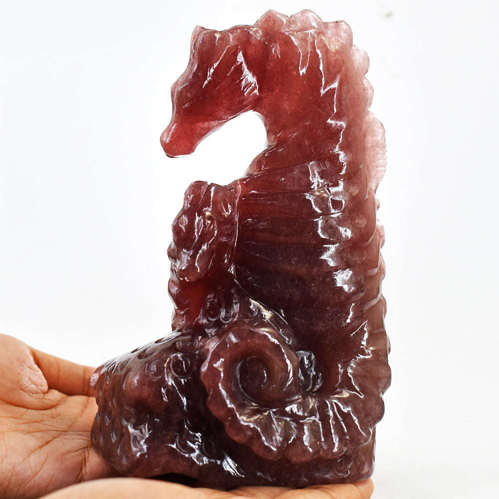 gemsmore:Craftsmen Strawberry Quartz Exclusive Hand Carved Seahorse