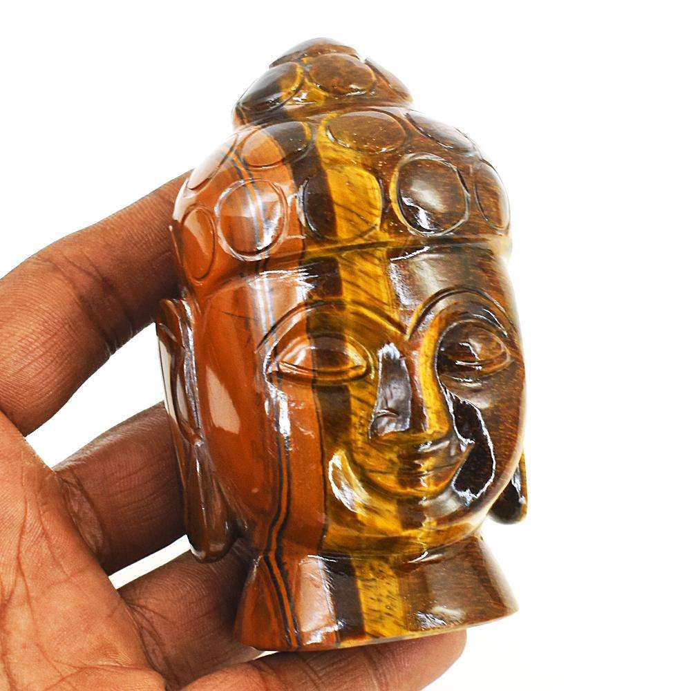 gemsmore:Craftsmen Tiger Eye Hand Carved Buddha Head
