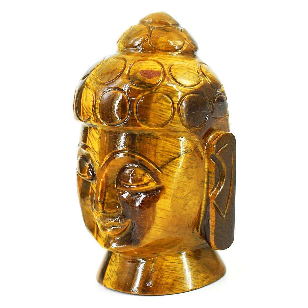 gemsmore:Craftsmen Tiger Eye Hand Carved Buddha Head