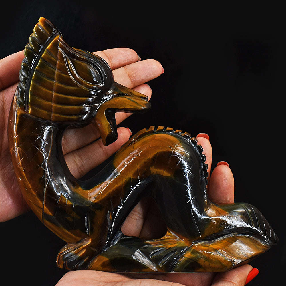 gemsmore:Craftsmen Tiger Eye Hand Carved Genuine Crystal Gemstone Carving Dragon