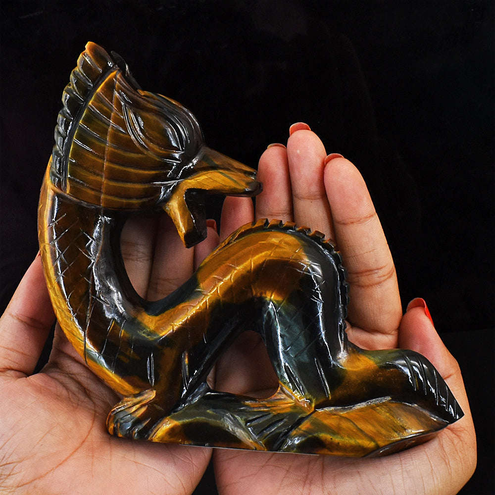 gemsmore:Craftsmen Tiger Eye Hand Carved Genuine Crystal Gemstone Carving Dragon
