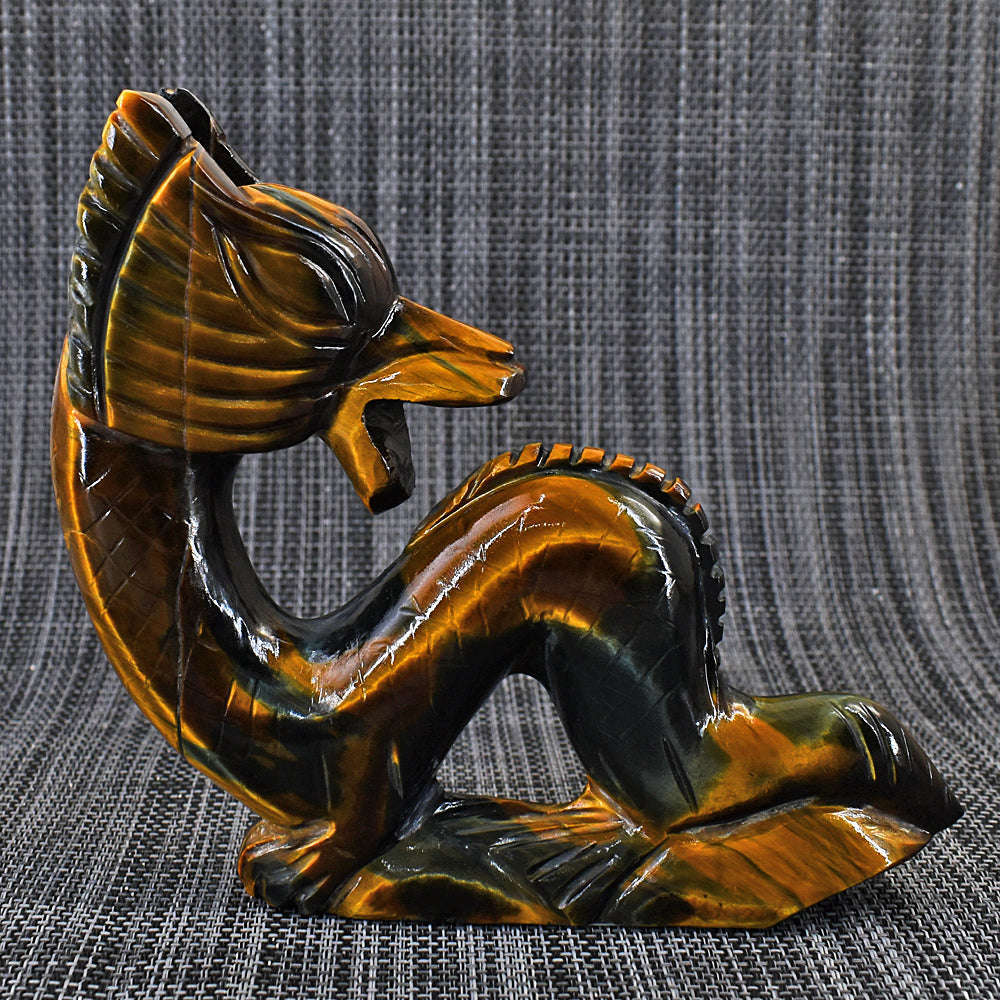 gemsmore:Craftsmen Tiger Eye Hand Carved Genuine Crystal Gemstone Carving Dragon
