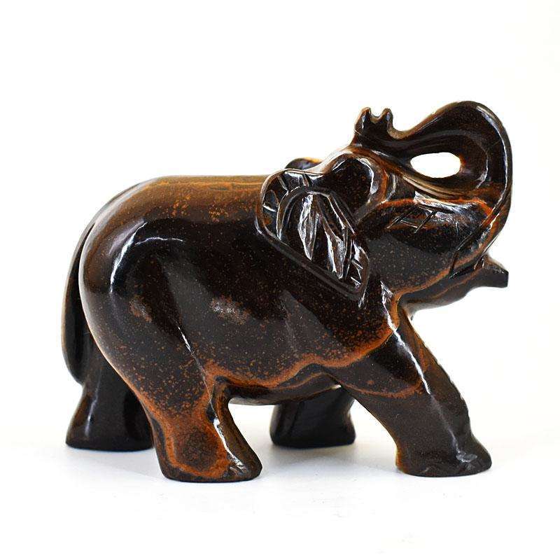 gemsmore:Craftsmen Tiger Eye Hand Carved Genuine Crystal Gemstone Carving Elephant