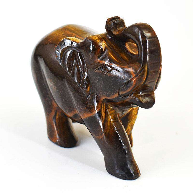 gemsmore:Craftsmen Tiger Eye Hand Carved Genuine Crystal Gemstone Carving Elephant
