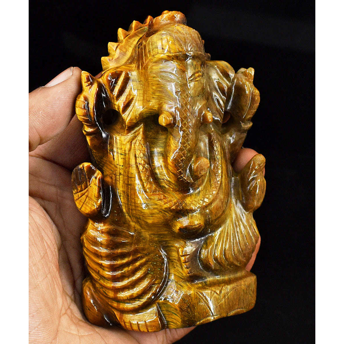 gemsmore:Craftsmen Tiger Eye Hand Carved Genuine Crystal Gemstone Carving Lord Ganesha