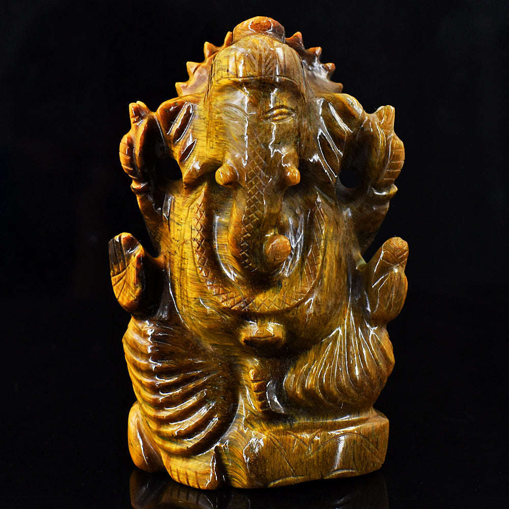 gemsmore:Craftsmen Tiger Eye Hand Carved Genuine Crystal Gemstone Carving Lord Ganesha