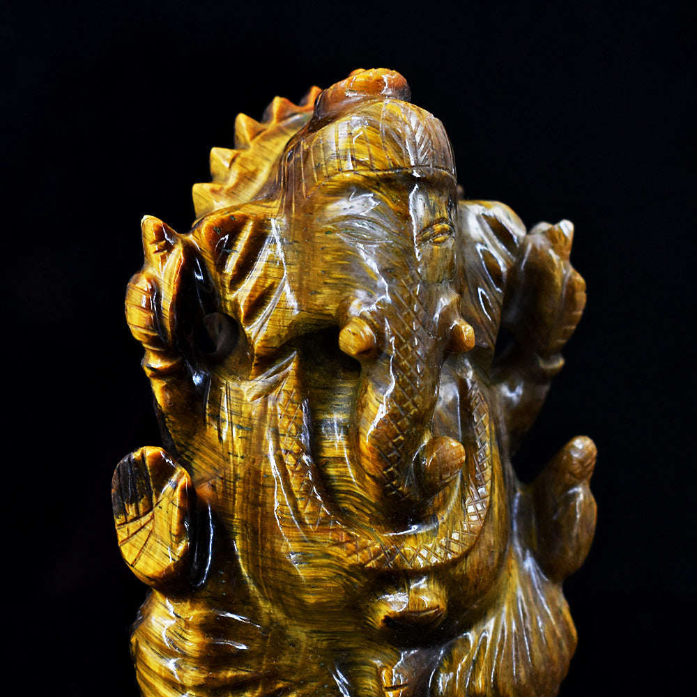 gemsmore:Craftsmen Tiger Eye Hand Carved Genuine Crystal Gemstone Carving Lord Ganesha