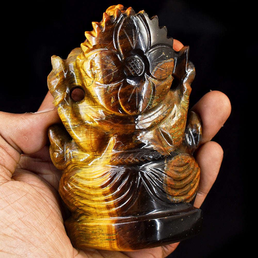 gemsmore:Craftsmen Tiger Eye Hand Carved Genuine Crystal Gemstone Carving Lord Ganesha
