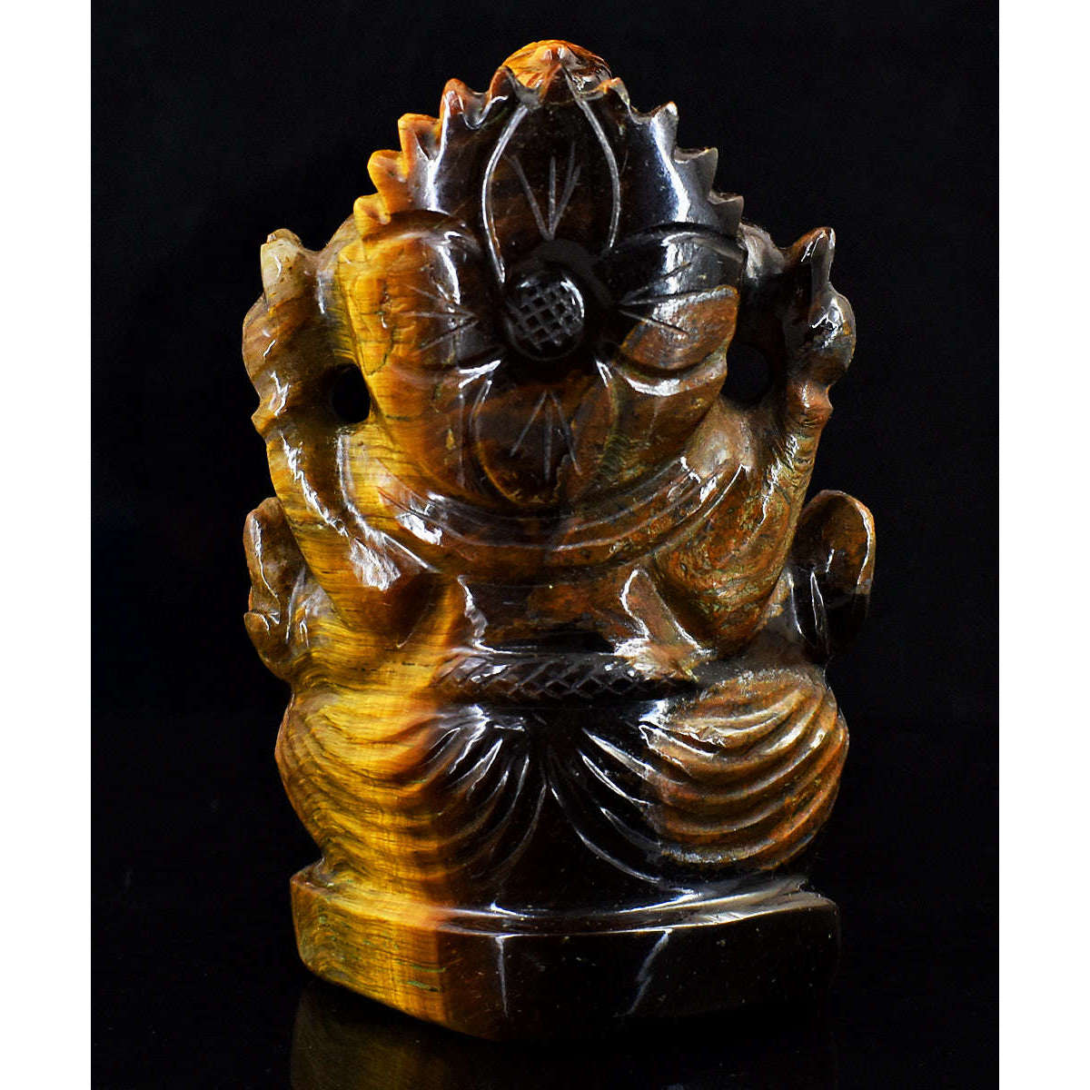 gemsmore:Craftsmen Tiger Eye Hand Carved Genuine Crystal Gemstone Carving Lord Ganesha