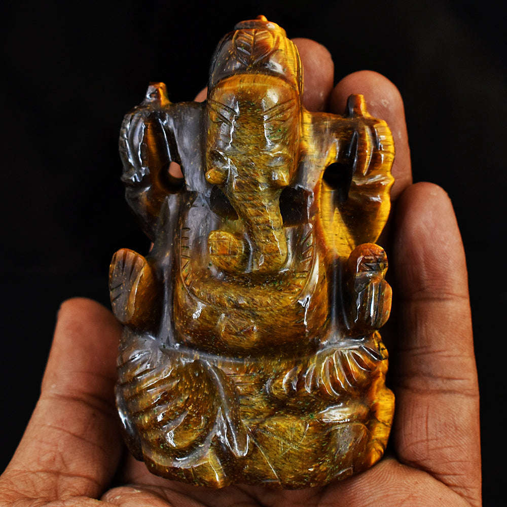 gemsmore:Craftsmen Tiger Eye Hand Carved Genuine Crystal Gemstone Carving Lord Ganesha