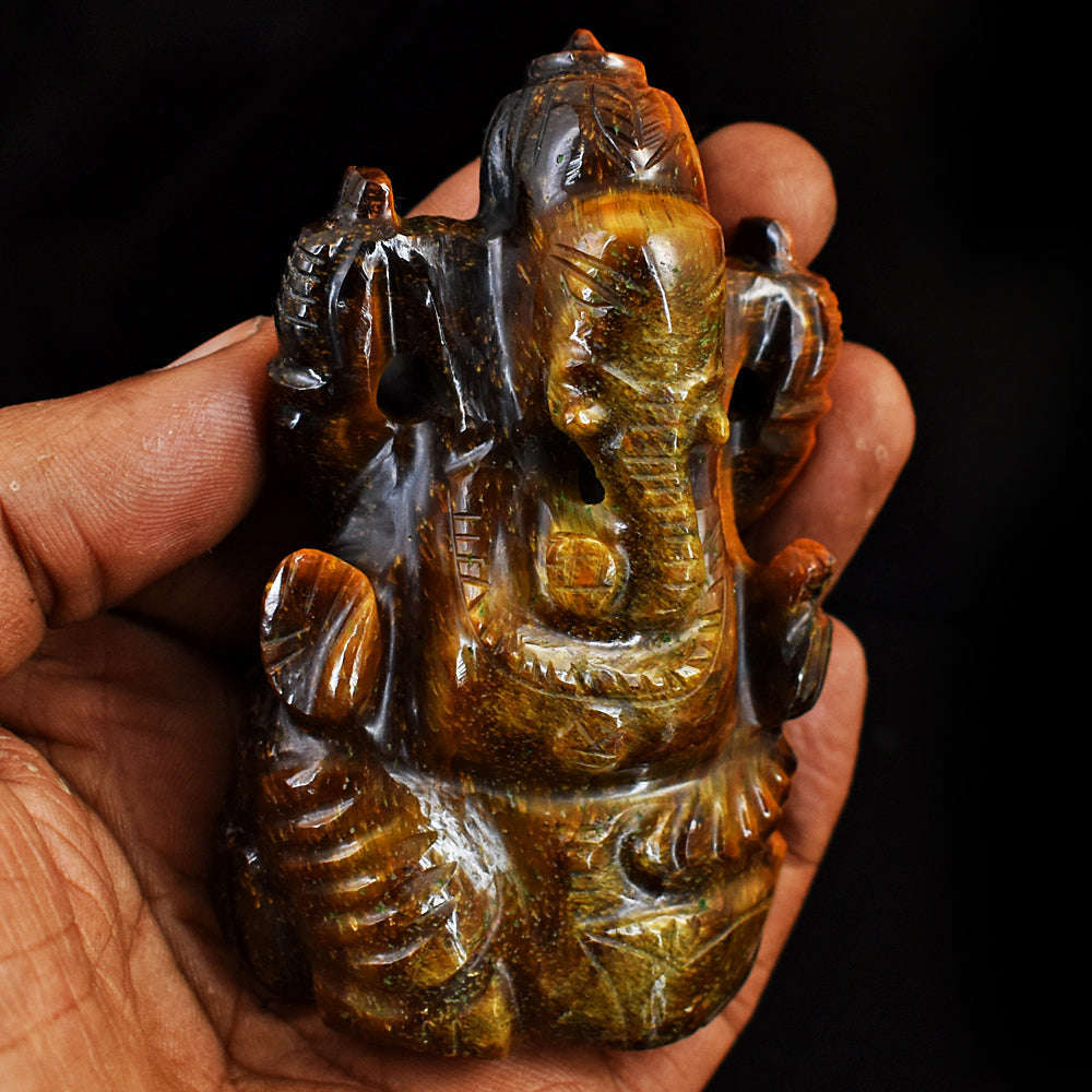 gemsmore:Craftsmen Tiger Eye Hand Carved Genuine Crystal Gemstone Carving Lord Ganesha