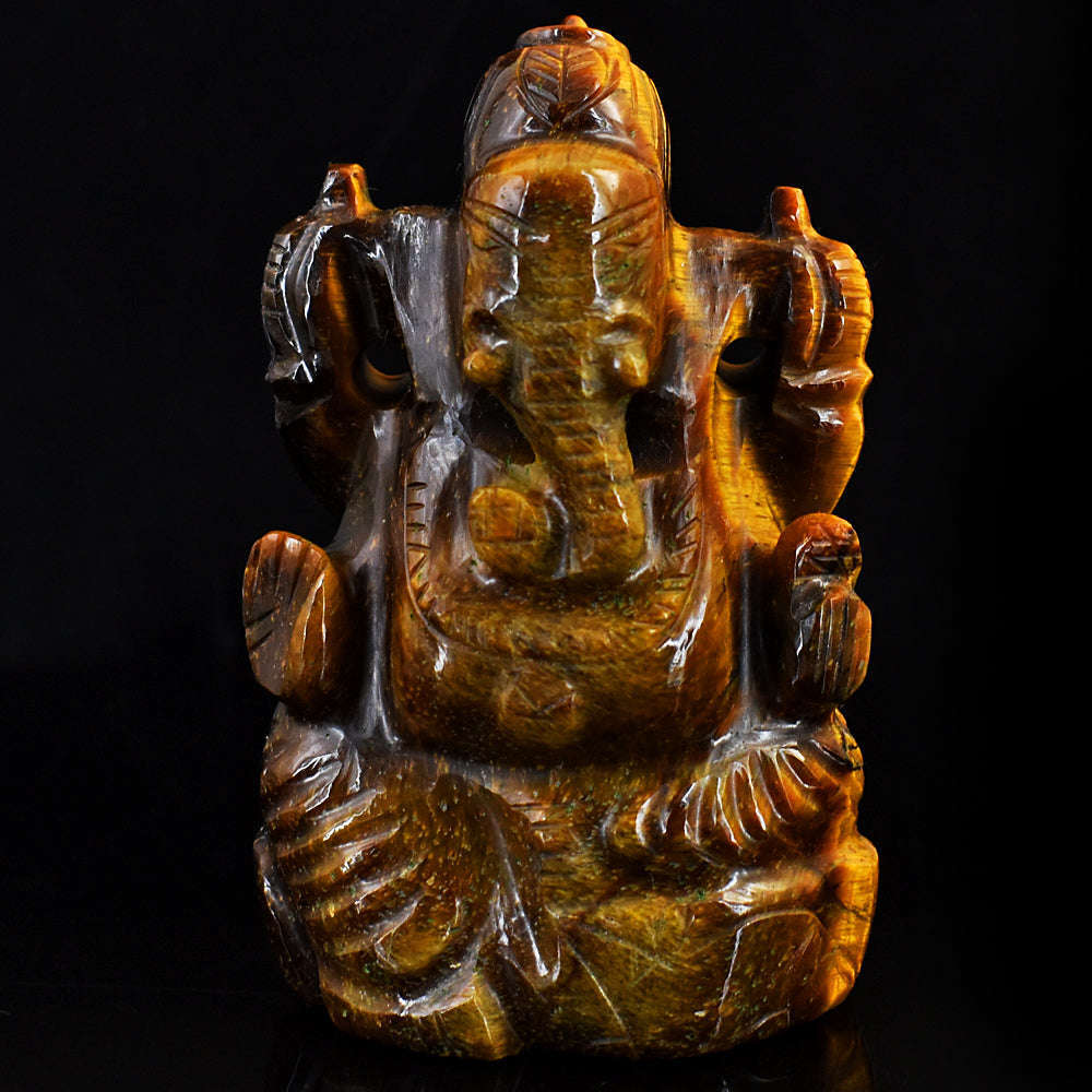 gemsmore:Craftsmen Tiger Eye Hand Carved Genuine Crystal Gemstone Carving Lord Ganesha