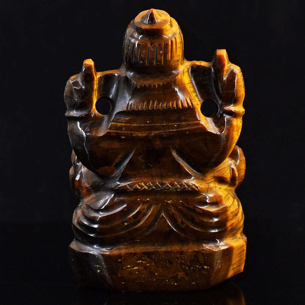 gemsmore:Craftsmen Tiger Eye Hand Carved Genuine Crystal Gemstone Carving Lord Ganesha