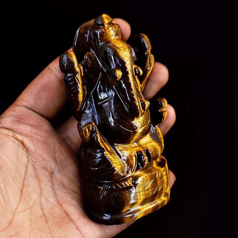 gemsmore:Craftsmen Tiger Eye Hand Carved Genuine Crystal Gemstone Carving Lord Ganesha
