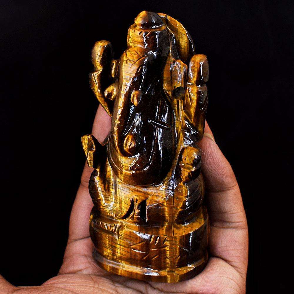 gemsmore:Craftsmen Tiger Eye Hand Carved Genuine Crystal Gemstone Carving Lord Ganesha