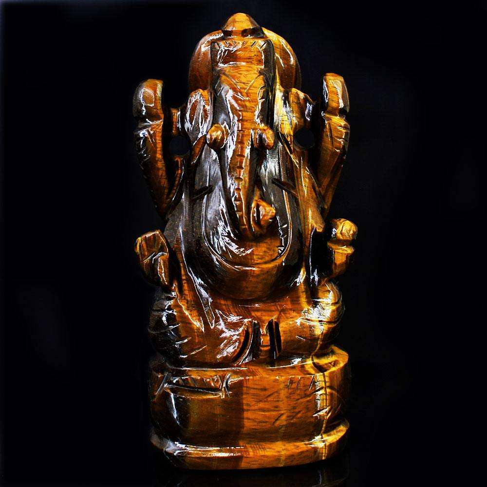 gemsmore:Craftsmen Tiger Eye Hand Carved Genuine Crystal Gemstone Carving Lord Ganesha