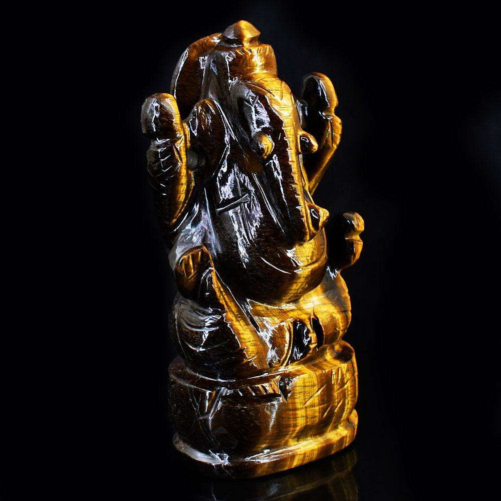 gemsmore:Craftsmen Tiger Eye Hand Carved Genuine Crystal Gemstone Carving Lord Ganesha
