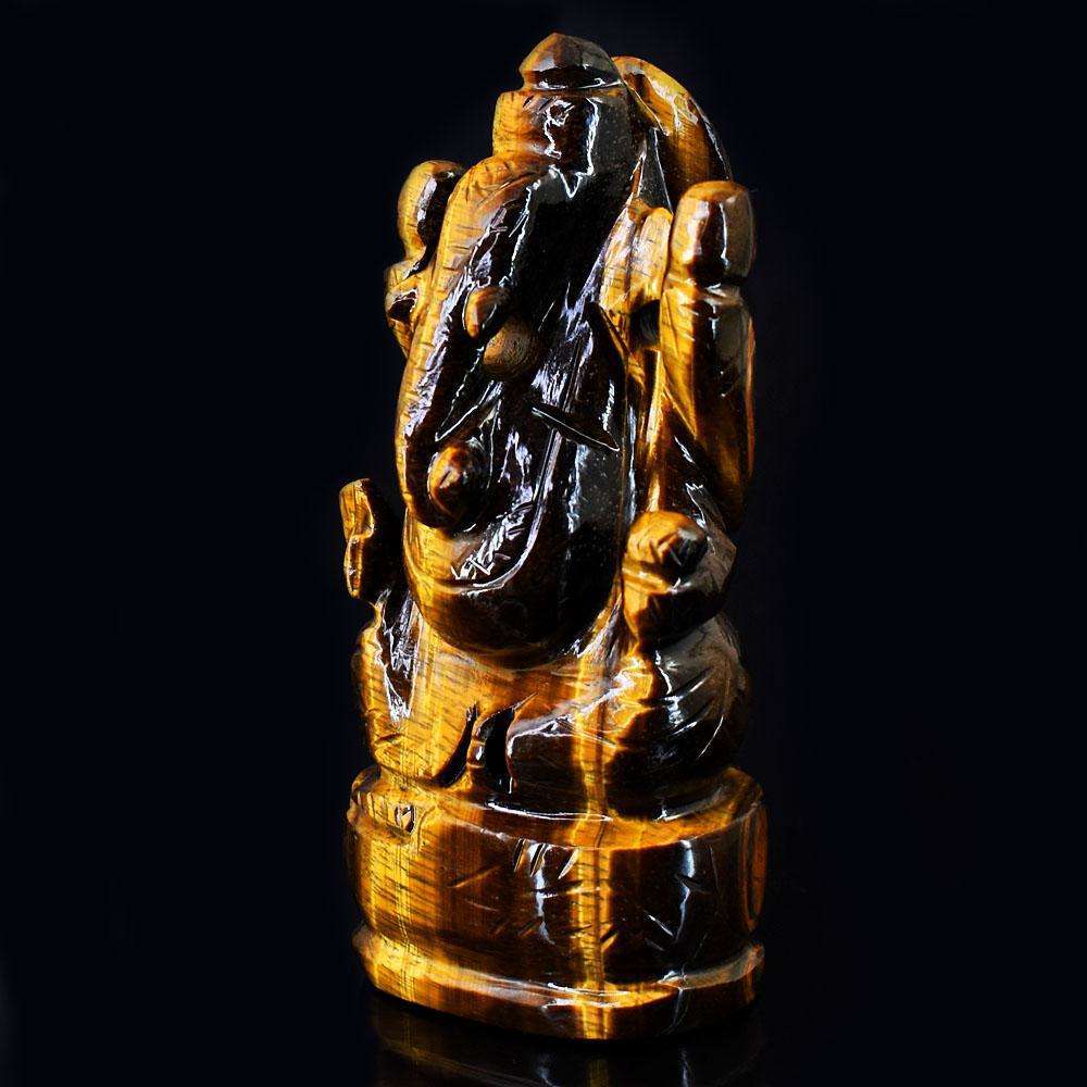 gemsmore:Craftsmen Tiger Eye Hand Carved Genuine Crystal Gemstone Carving Lord Ganesha