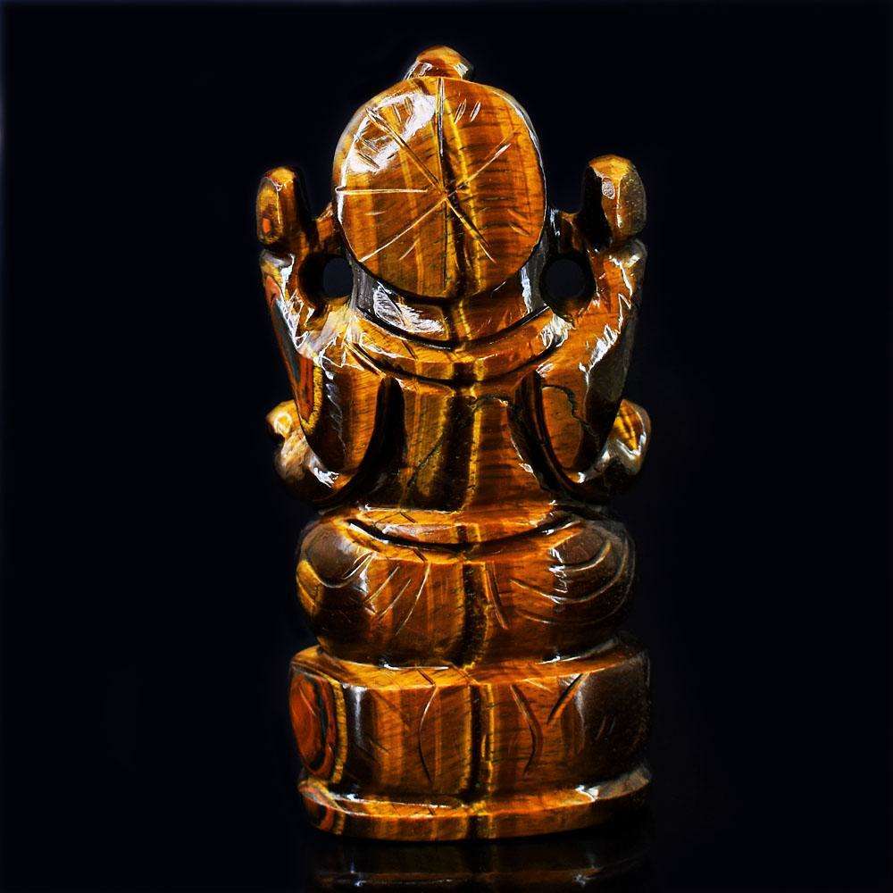 gemsmore:Craftsmen Tiger Eye Hand Carved Genuine Crystal Gemstone Carving Lord Ganesha
