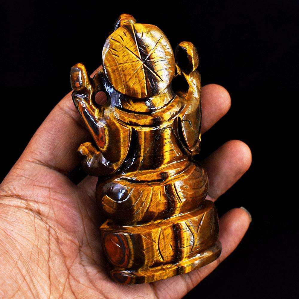 gemsmore:Craftsmen Tiger Eye Hand Carved Genuine Crystal Gemstone Carving Lord Ganesha