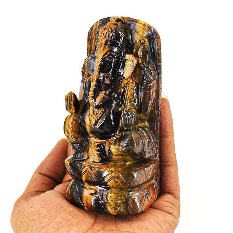gemsmore:Craftsmen Tiger Eye Hand Carved Genuine Crystal Gemstone Carving Lord Ganesha