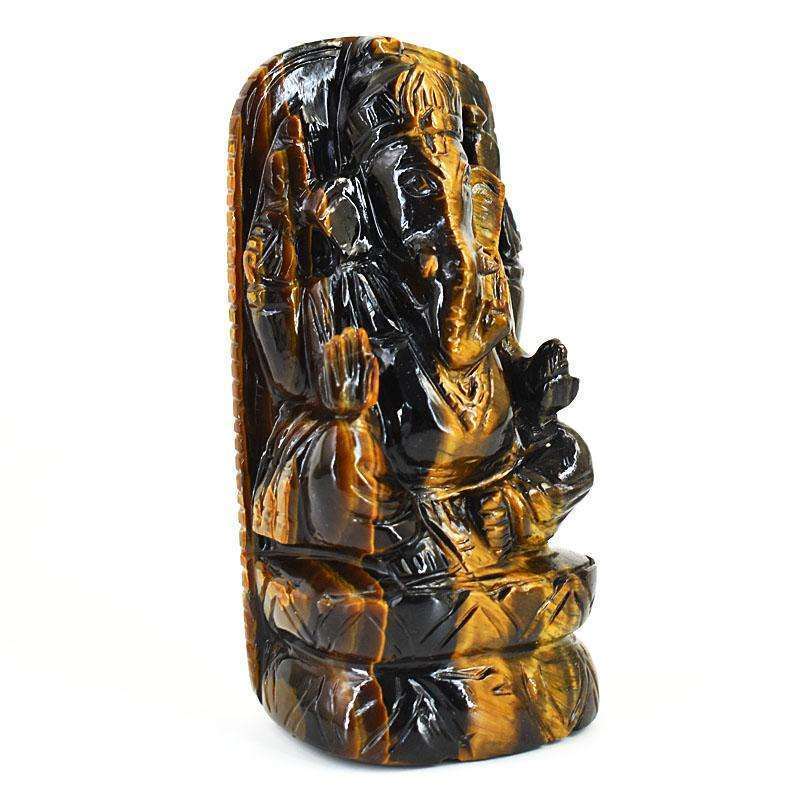 gemsmore:Craftsmen Tiger Eye Hand Carved Genuine Crystal Gemstone Carving Lord Ganesha
