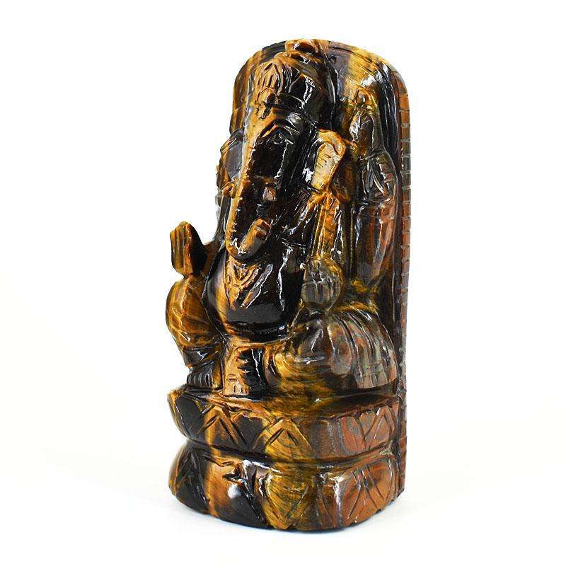 gemsmore:Craftsmen Tiger Eye Hand Carved Genuine Crystal Gemstone Carving Lord Ganesha