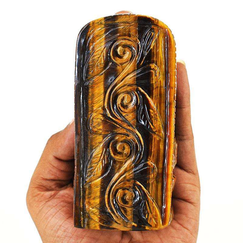 gemsmore:Craftsmen Tiger Eye Hand Carved Genuine Crystal Gemstone Carving Lord Ganesha